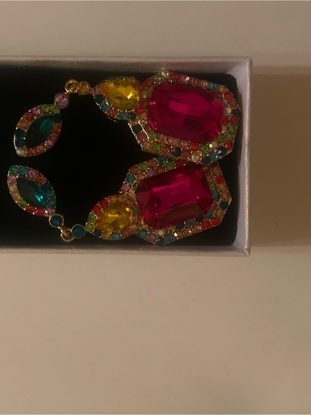 Multicolor Crystal Statement Eartings - Hot Pink & Yellow Gems